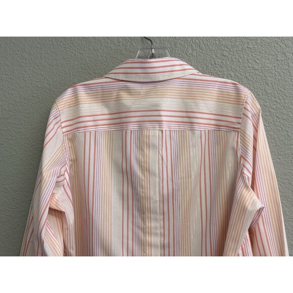 Talbots Petite XP Popover Blouse Long Sleeves Peach Metallic Stripes Shirt - Picture 4 of 10